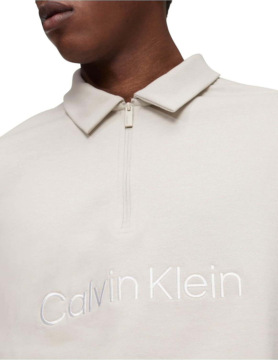 Мужская рубашка-поло Calvin Klein свободного кроя с длинным рукавом и логотипом из французского трикотажа, Unbleached — фото 3