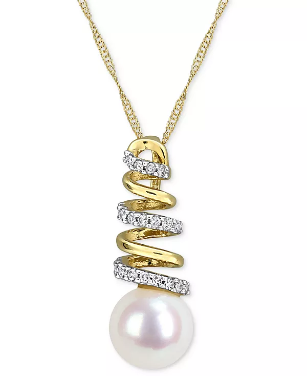 

Ожерелье с подвеской в виде спирали длиной 17 дюймов из 10-каратного золота с культивированным пресноводным жемчугом (8 мм) и бриллиантами (1/10 карата) Macy'S, yellow