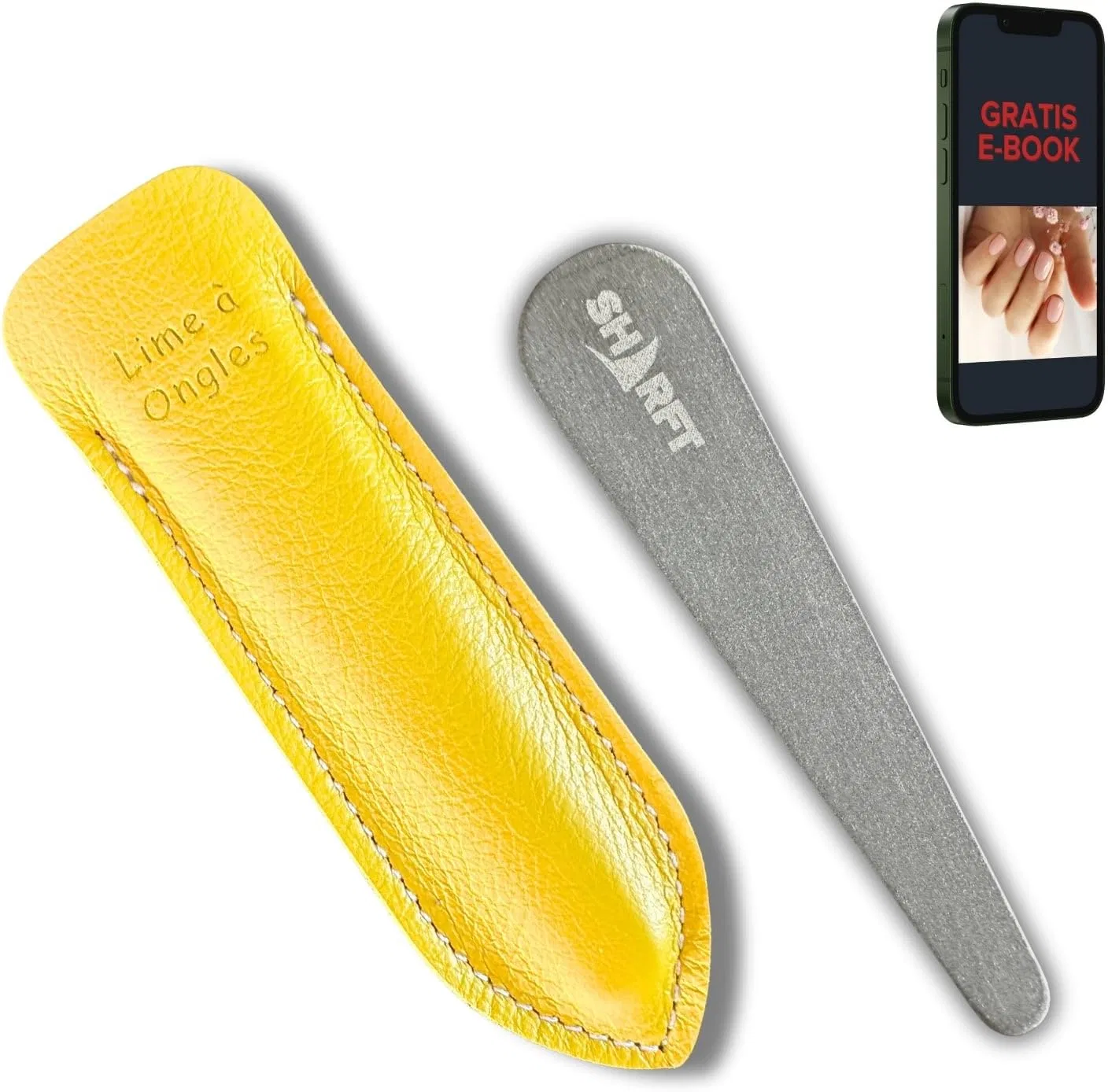 Пилка для ногтей SHARFT из натурального камня с кожаным чехлом Sharft, Yellow Leather