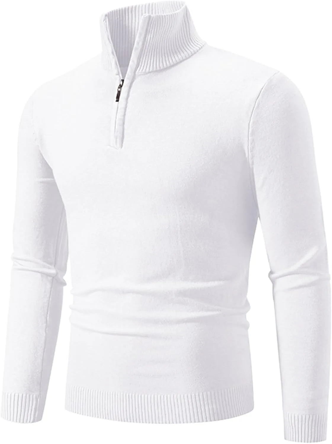 

Мужской водолазка с четвертью молнии, вязаный свитер с ребристым узором, облегающий пуловер для зимы XDFVC