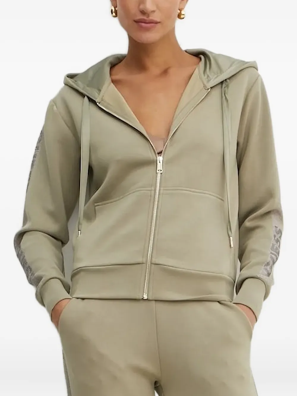 

Толстовка на молнии с капюшоном, украшенная стразами GUESS USA, зеленый