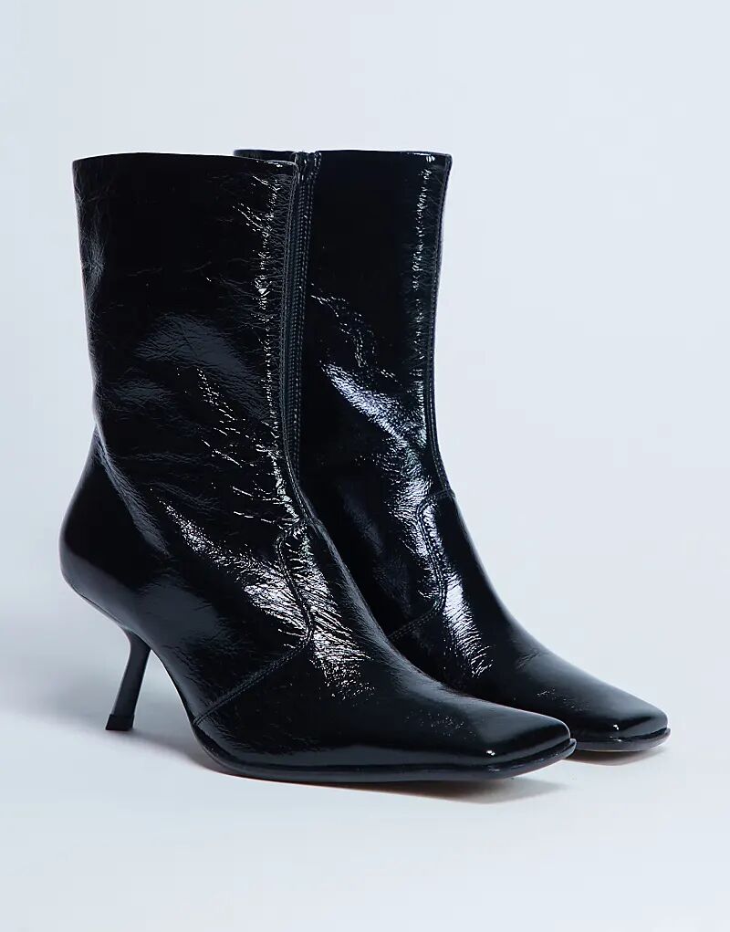 Ботильоны Topshop Sienna Premium из натуральной кожи с квадратным носком и средним каблуком, черного цвета — фото 4