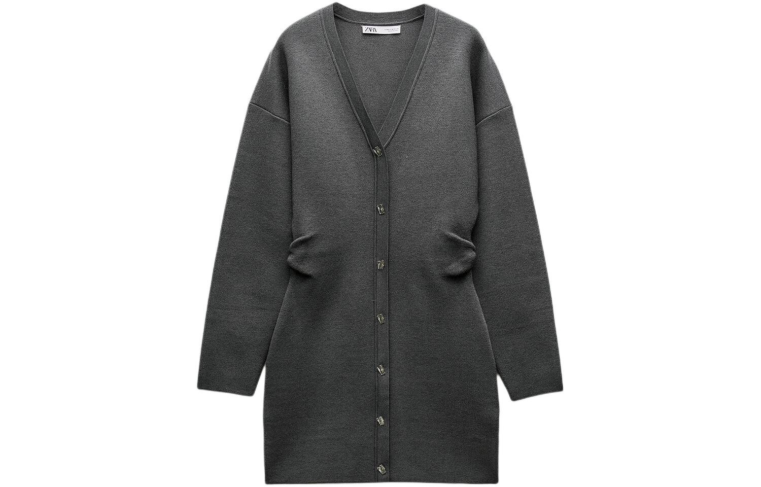 

Платье с длинными рукавами женское серое Zara