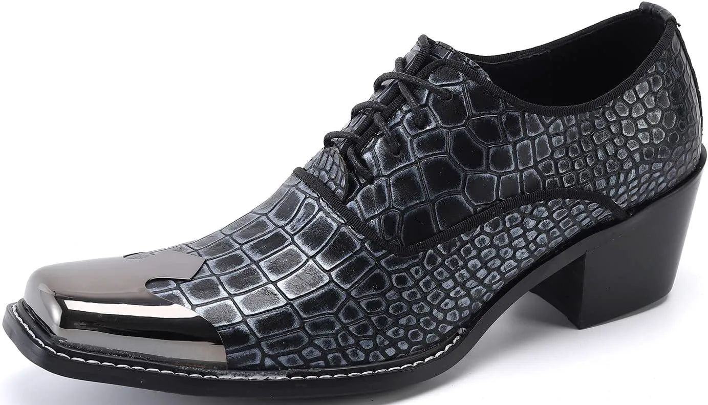 

Мужские офисные туфли Santimon Oxford с узором под змею, лакированные с металлическим носком, двухцветные, серебряный