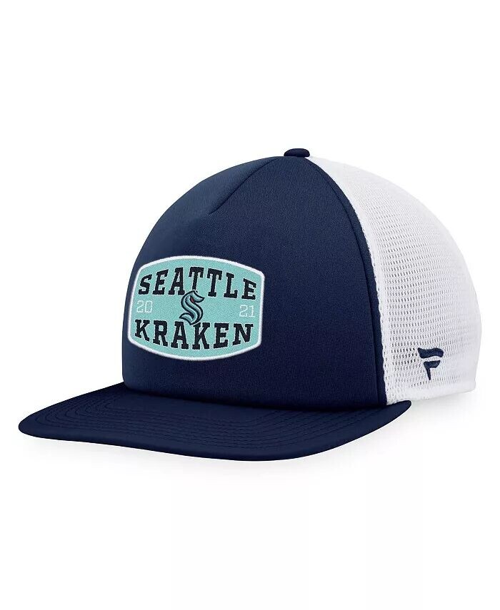 

Мужская темно-синяя/белая кепка из пеноматериала Seattle Kraken с нашивкой спереди Trucker Snapback Fanatics, синий