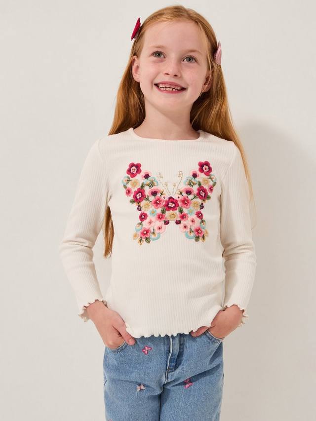 

Детский топ с рифлением и бабочкой из хлопковой смеси Monsoon, Ivory