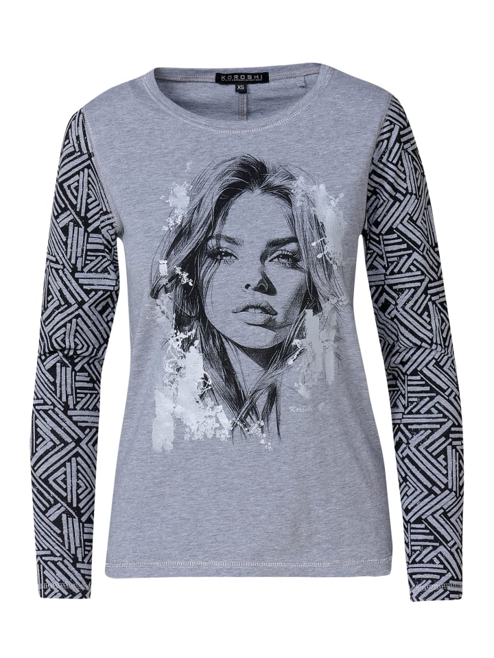 

Женская футболка с длинными рукавами и принтом серого цвета KOROSHI, Серый, Женская футболка с длинными рукавами и принтом серого цвета KOROSHI