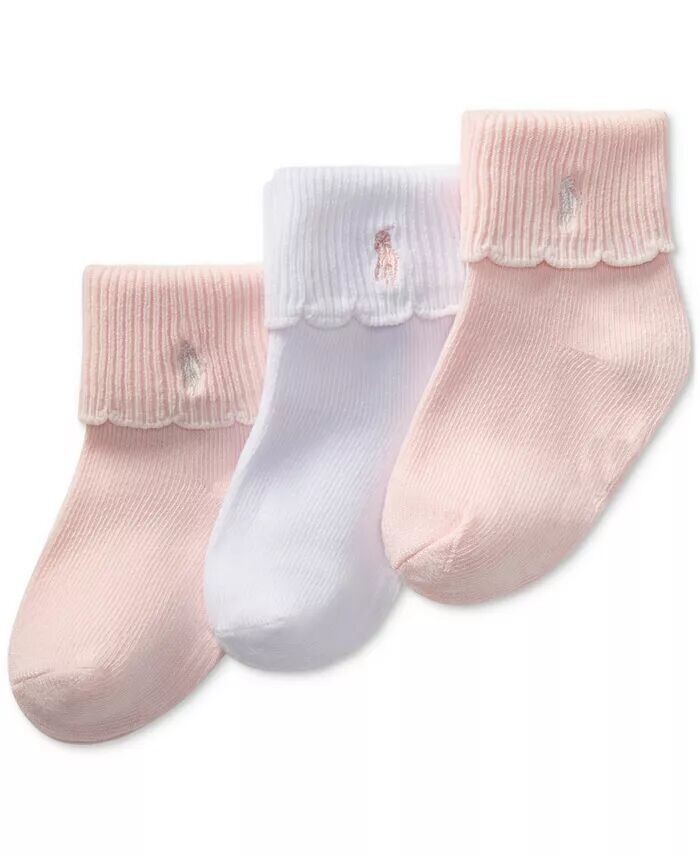 

Носки Polo Baby для девочек с отворотом и гребешком, 3 упаковки Polo Ralph Lauren, розовый