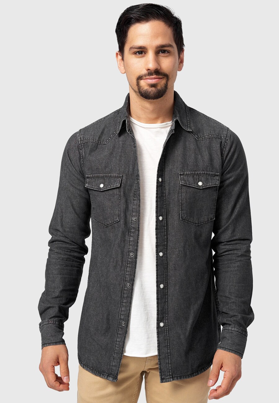 

Рубашка на пуговицах классического кроя INDICODE JEANS Mike, черный