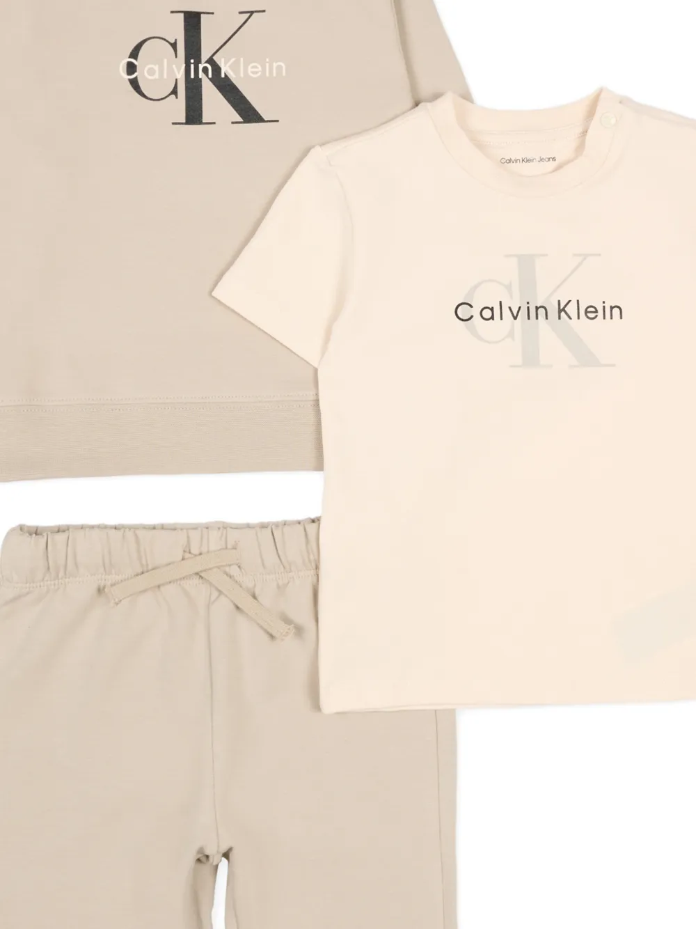 Спортивные костюмы с логотипом (комплект из трех предметов) Calvin Klein Kids, бежевый — фото 3
