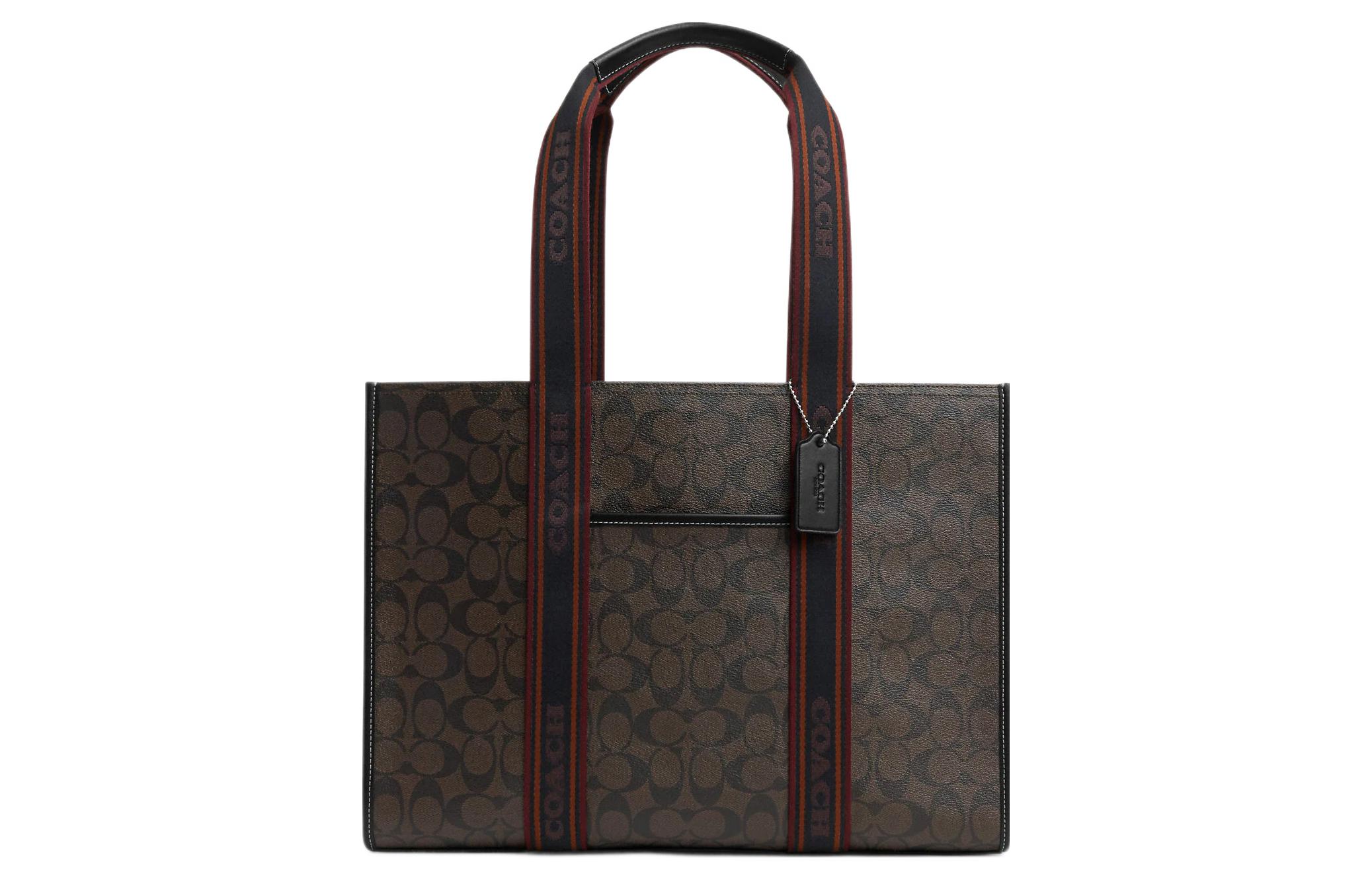 

Покрытая тканью с гладкой кожей сумка-тоут, шоппер, сумка через плечо, дамская сумочка Tubas Женская кофейная COACH