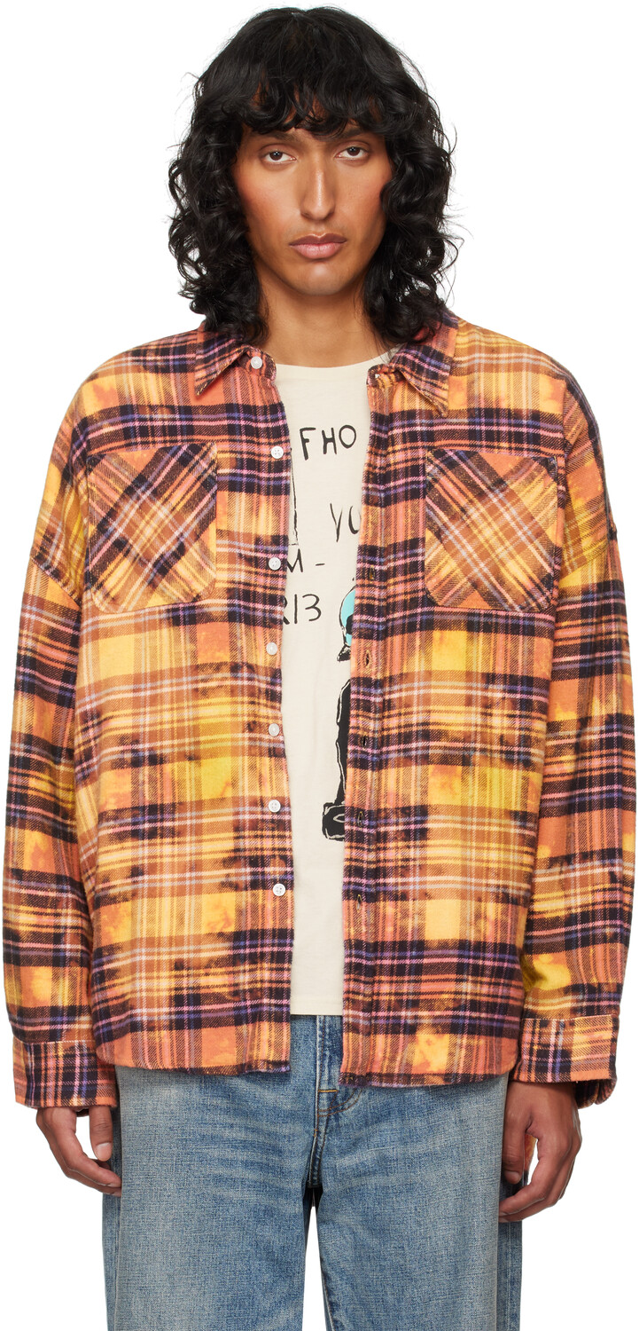 

Розовая и желтая рабочая рубашка с глубоким вырезом R13, Pink bleach plaid