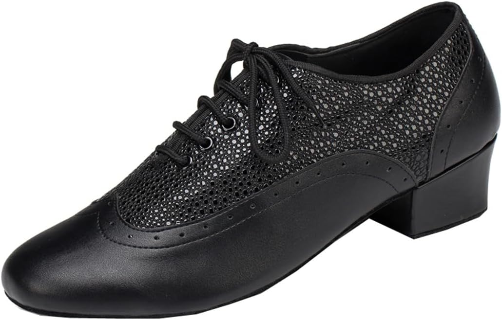 

Мужские дышащие танцевальные туфли классические сшнуровкой с узором под змеиную кожу для социальных танцев, танго, самба и занятий бальными танцами Mgm-Joymod, черный