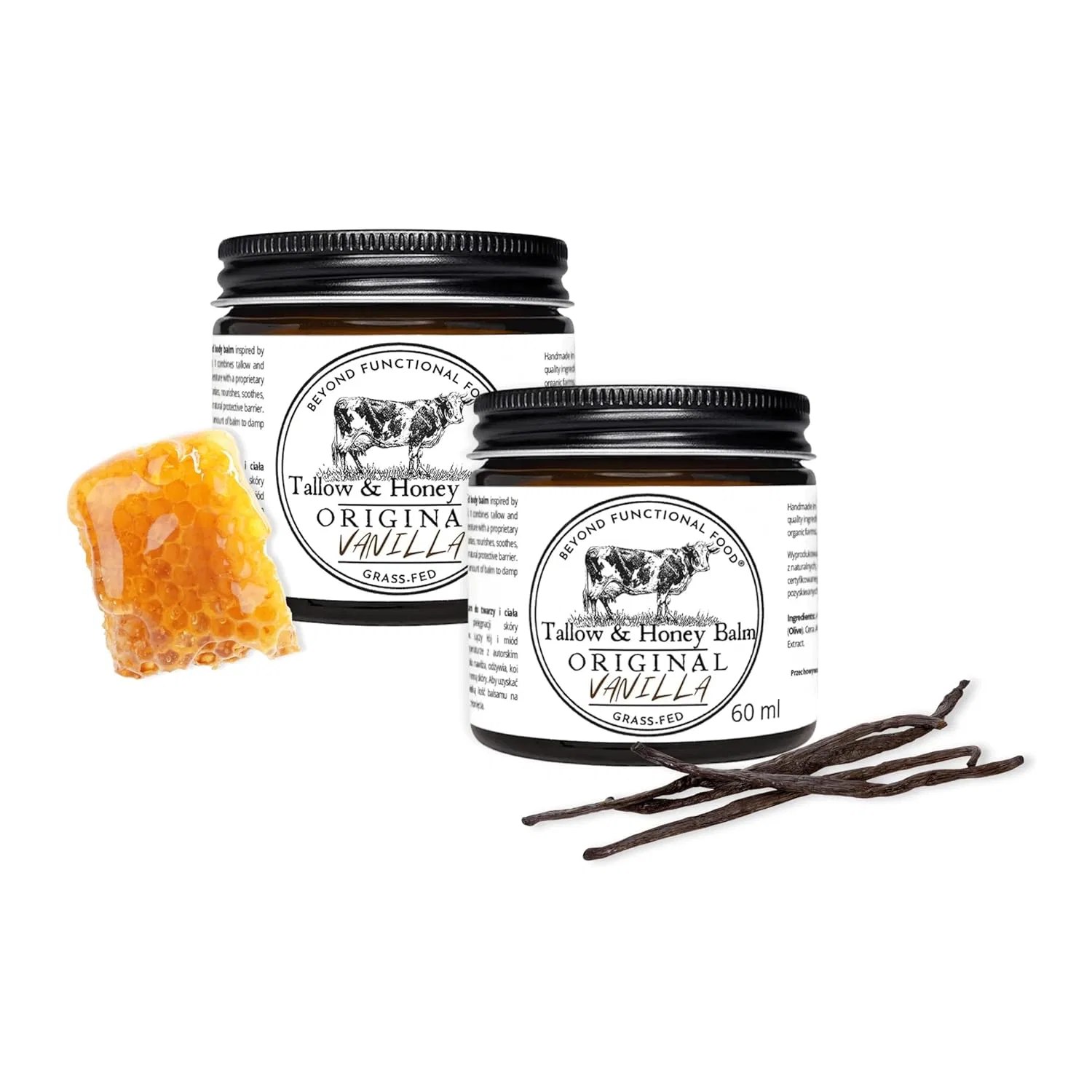 Натуральный бальзам для лица и тела с говяжьим жиром и медом «Vanilla» (2 x 60 мл) Beyond Functional Food
