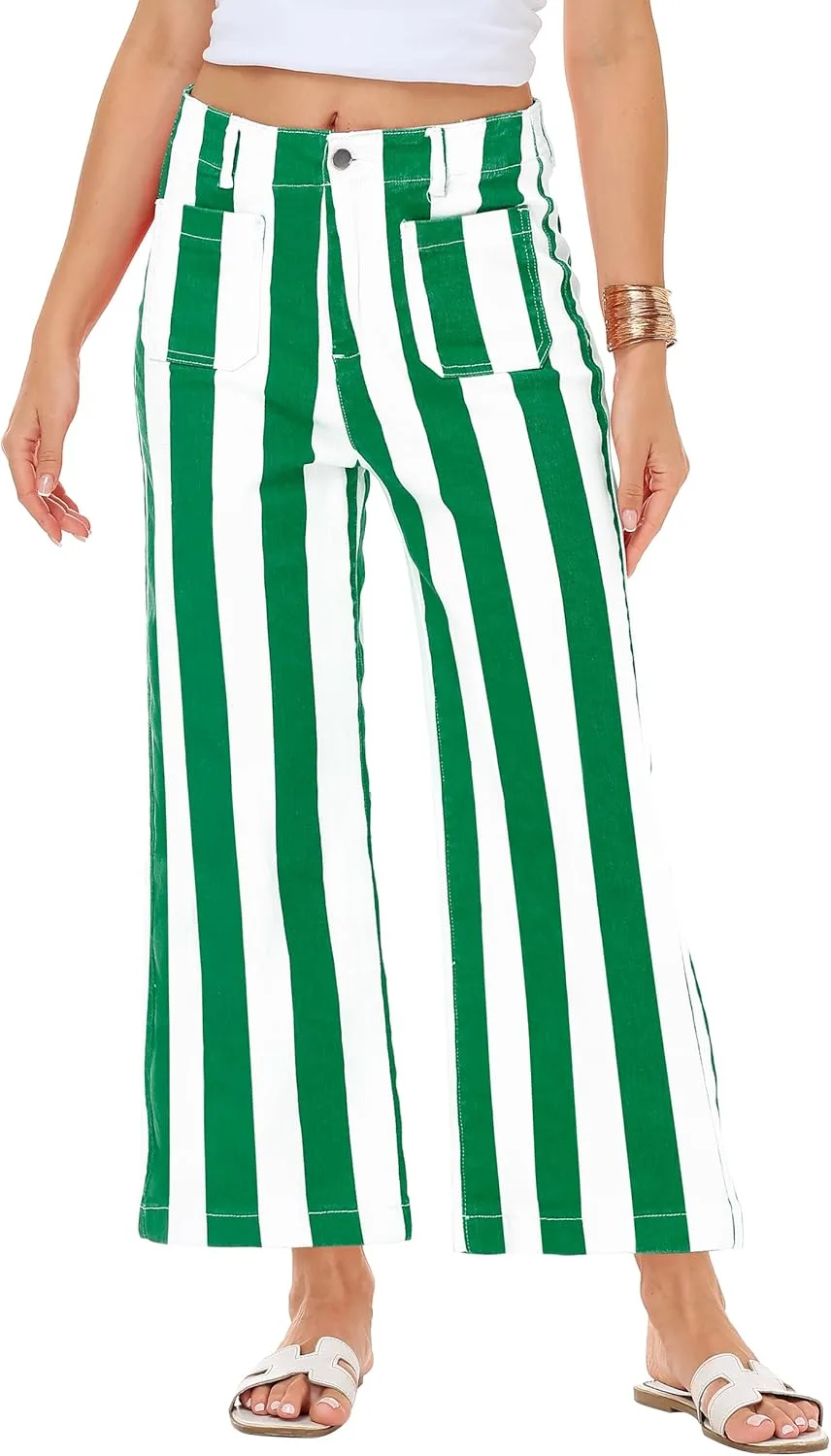 

Женские полосатые джинсы Stretchy Cropped Vertical с карманами Magrank