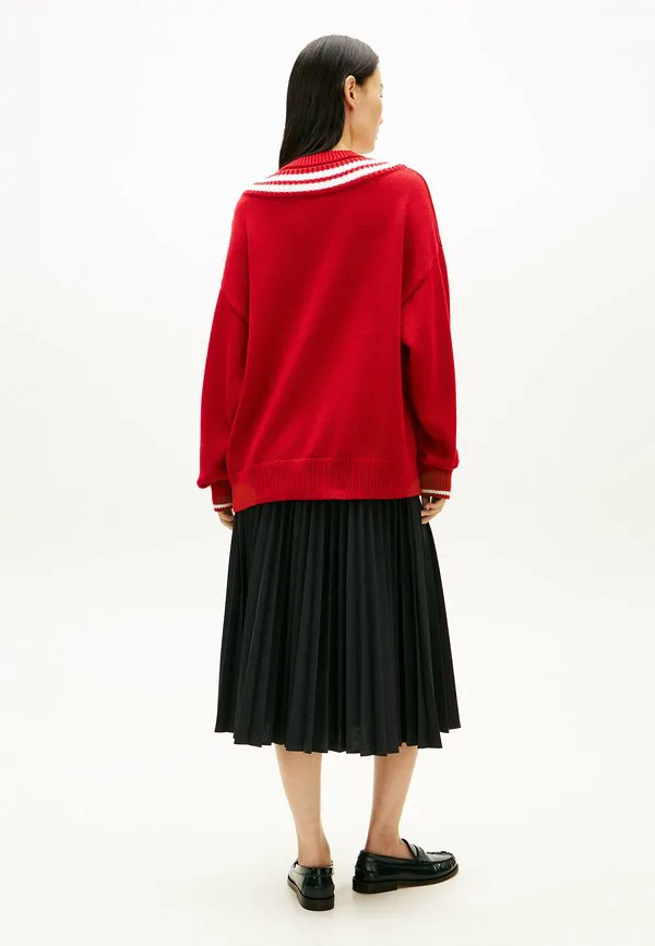 Двуслойный свободный джемпер для крикета с круглым вырезом Tommy Hilfiger, Medium Red — фото 3