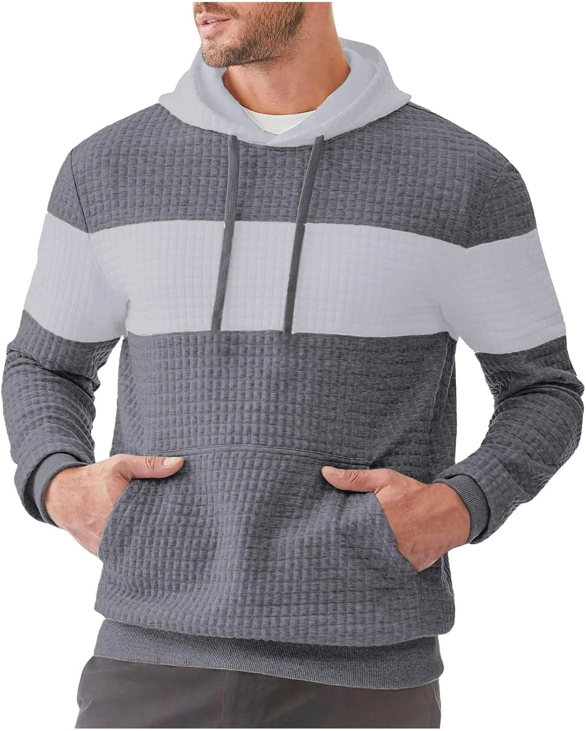 

Мужской свитер с капюшоном и карманами в клетку txxeoss