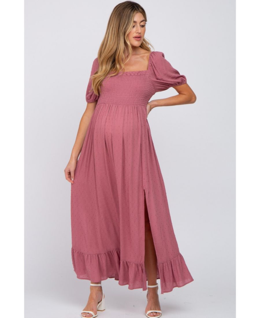 

Длинное платье для беременных, сиреневого цвета, с узором швейный горошек, квадратным вырезом и сборками Pinkblush, Mauve