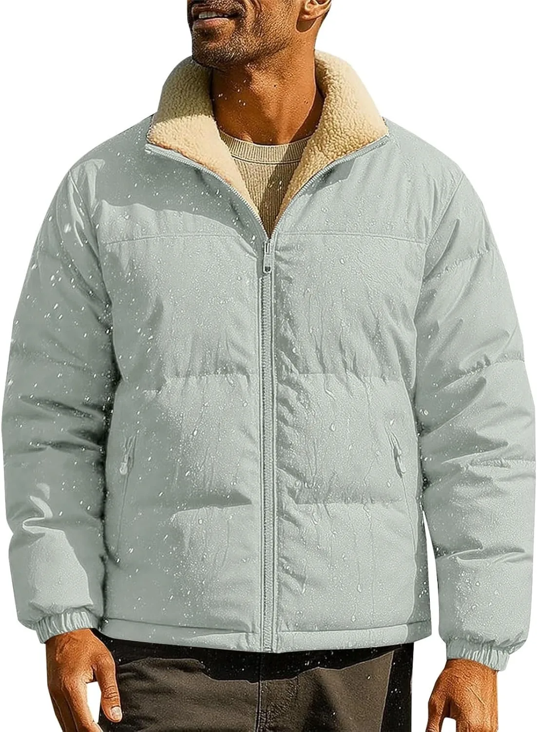 Мужская зимняя куртка Reversible Lightweight Thermal Outwear утепленная подкладкой из шерпы Cozy Sherpa Fleece Lined Coat теплый ветрозащитный Windbreaker Generic, зеленый