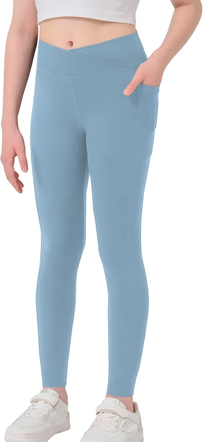 Леггинсы детские с перекрестной талией MEJING, Light Blue