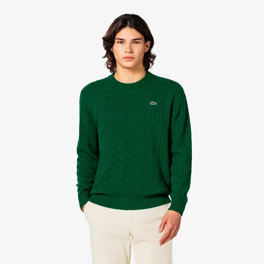 Мужской пуловер с круглым вырезом и косами зелёный от Lacoste — фото 4