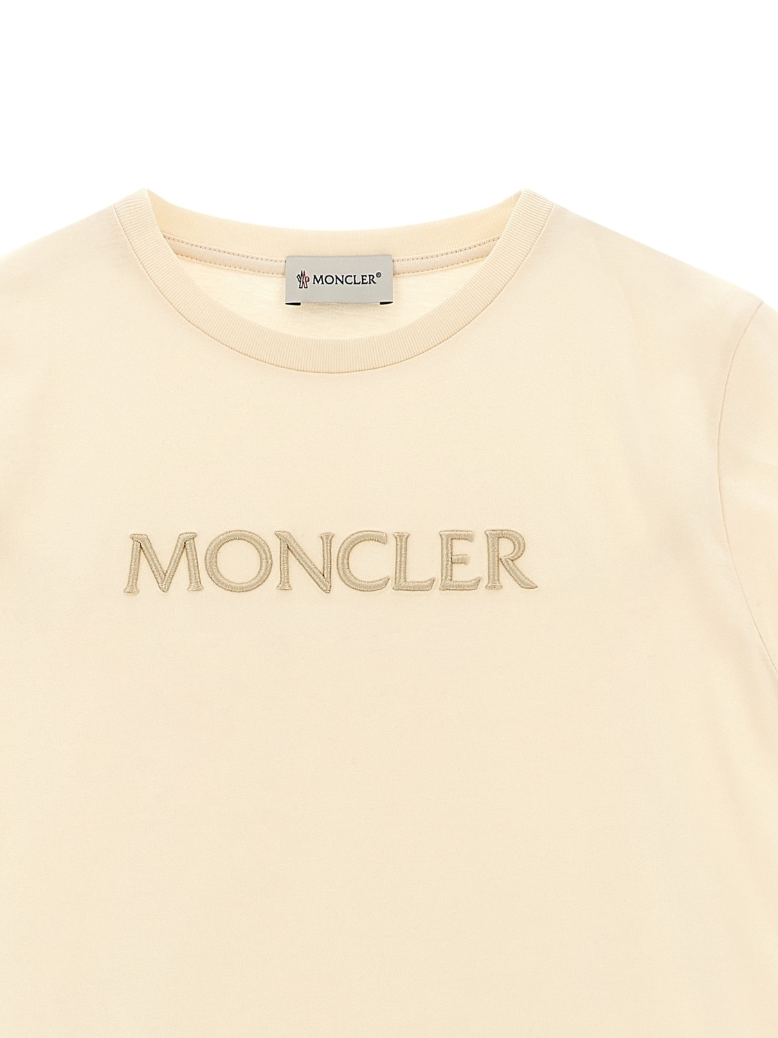 Футболка с вышитым логотипом Moncler Enfant, бежевый — фото 3