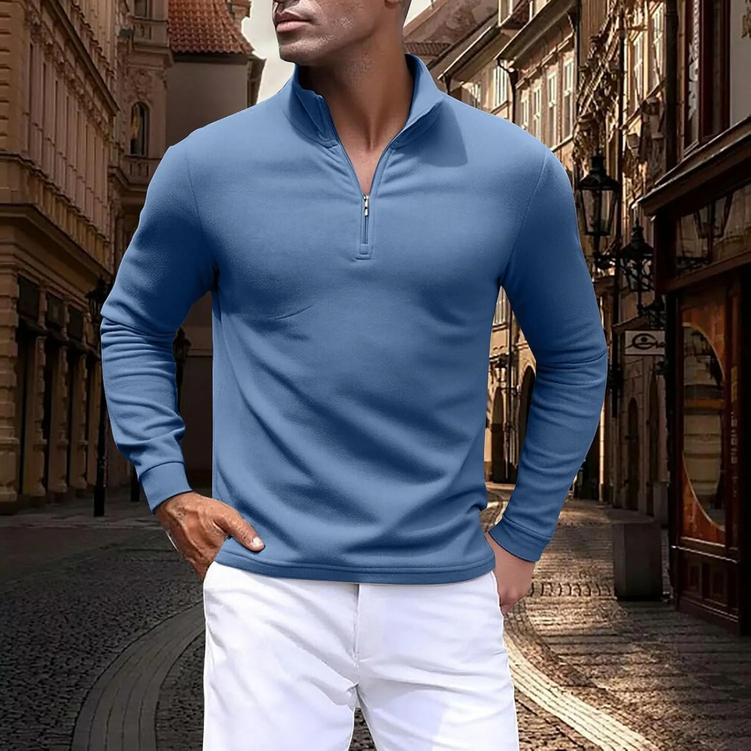 Мужской свитер-пуловер Quarter Zip с воротником-стойкой, Muscle Fit, для тренировок — фото 2