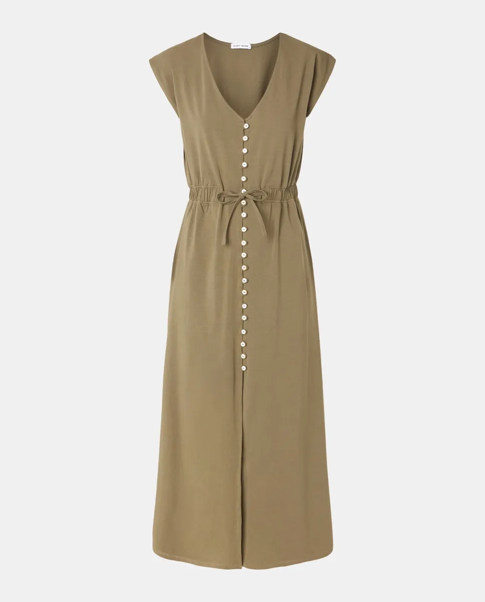 

Платье миди с коротким рукавом и пуговицами Easy Wear, хаки