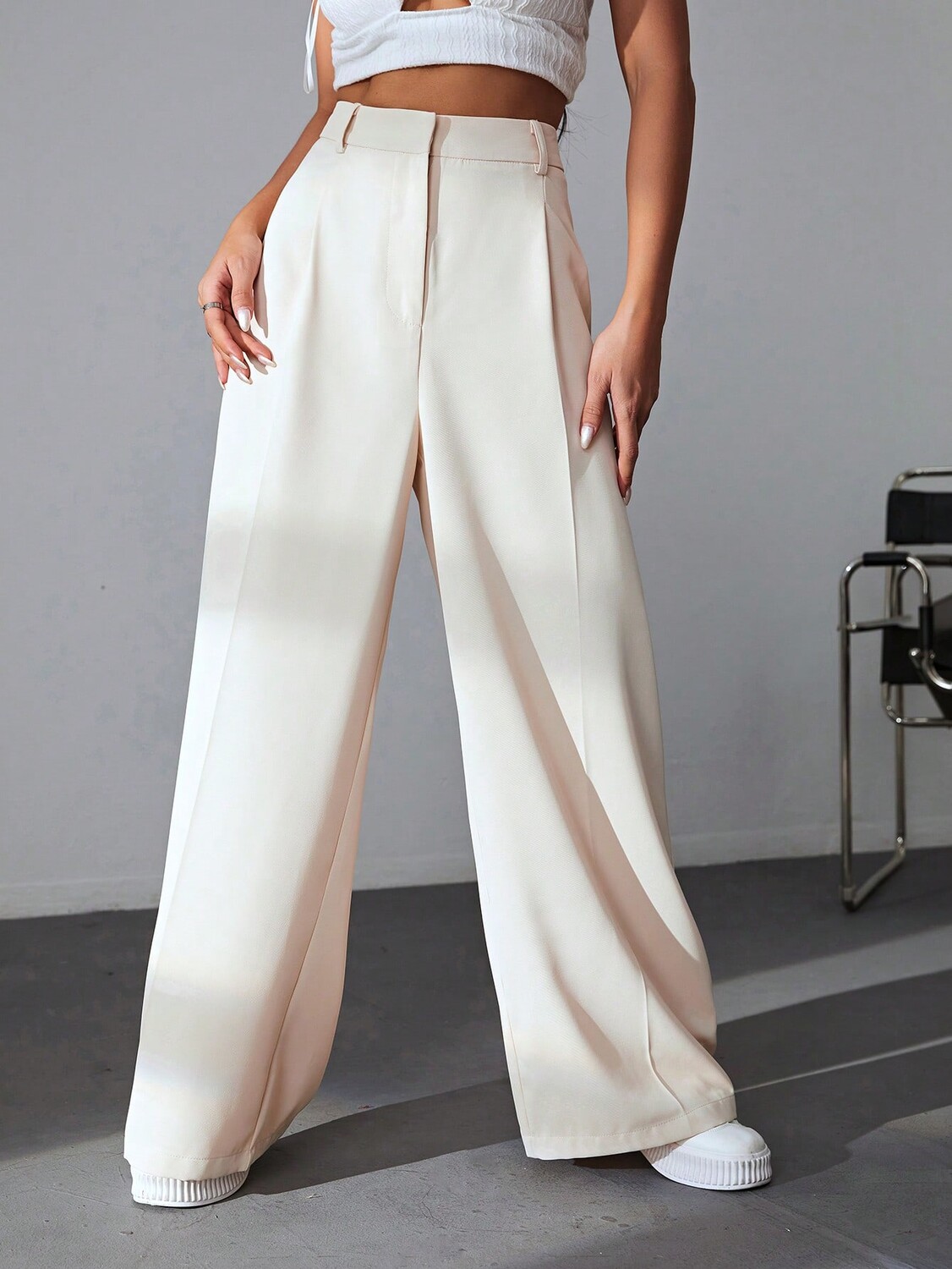 

SHEIN EZwear широкие брюки, однотонные, абрикосовый цвет
