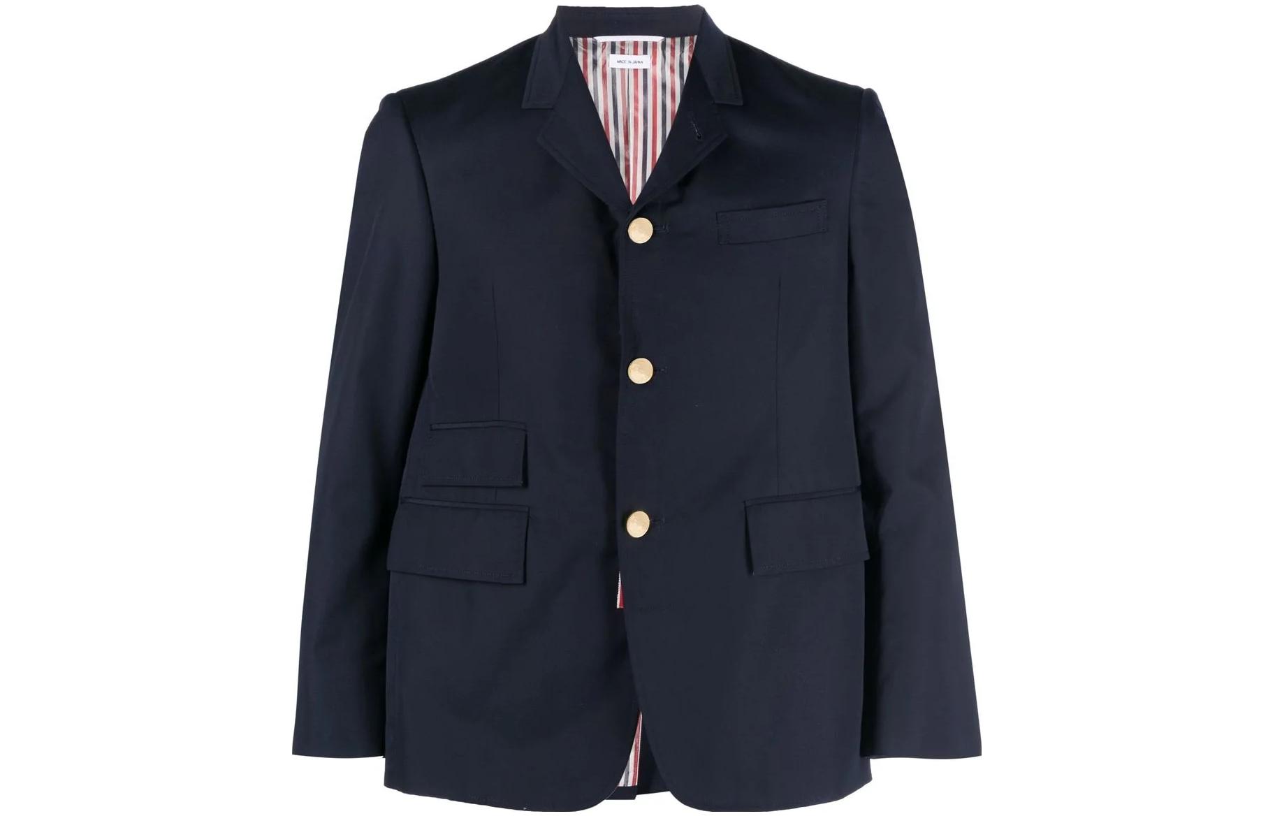 

Однобортный приталенный блейзер THOM BROWNE, морской синий