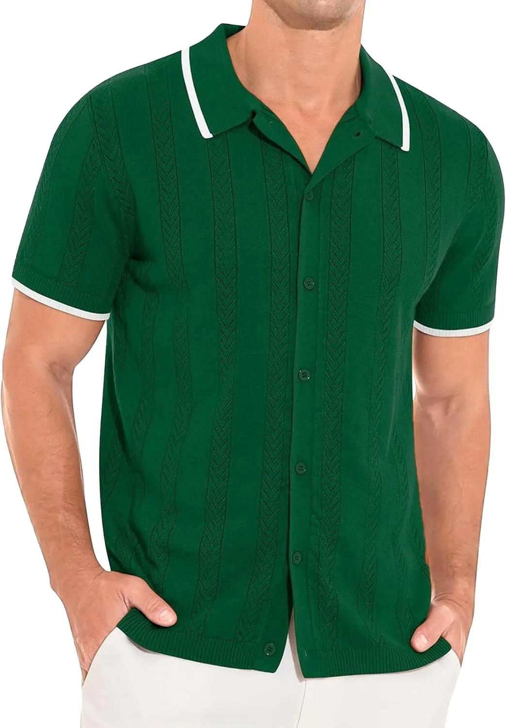 

Мужская вязаная пляжная рубашка Vintage, поло, slim fit PHJTOMK