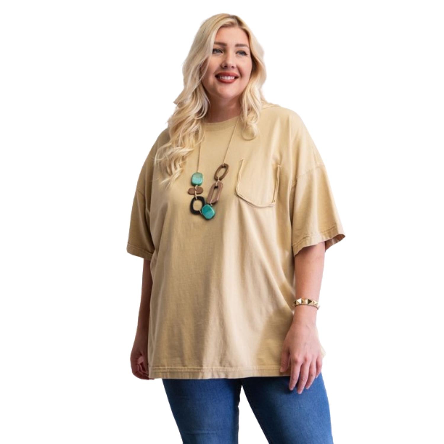 

Туника свободного кроя из хлопкового трикотажа с минеральной пропиткой FASHNZFAB, цвет light mustard