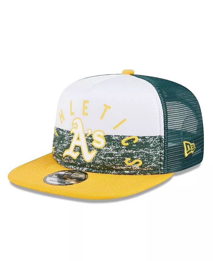 

Мужская белая/золотая бейсболка с застежкой-молнией Trucker 9FIFTY Team Oakland Athletics с А-образной рамкой спереди New Era