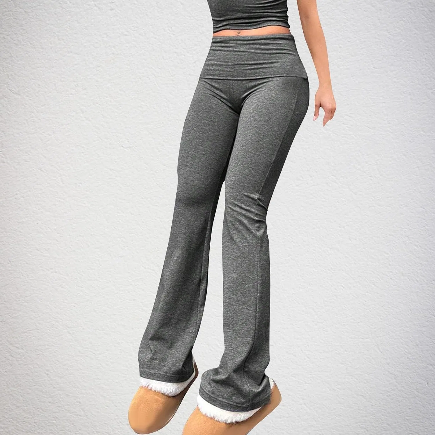 Леггинсы для йоги Women Solid Flared Yoga Pants, High Rise Joggers, Dark Gray — фото 2