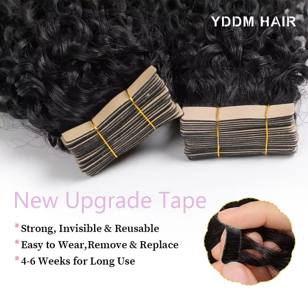 Накладные пряди на ленте из натуральных волос Kinky Curly от YDDM, 40 г Yddm, 1B# — фото 4