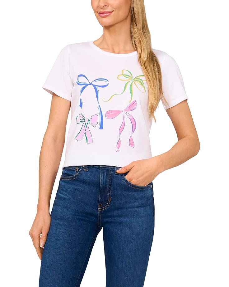 

Футболка CeCe Short Sleeves Crew Neck Tee W/ Graphic Bows Print, цвет Ultra White