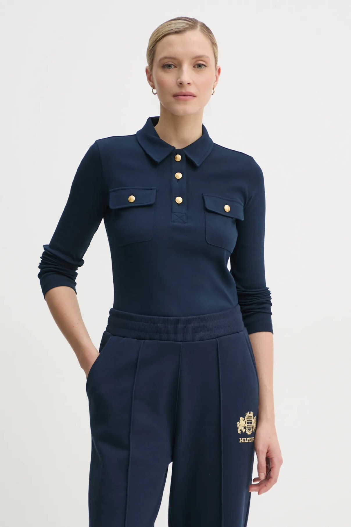 

Хлопковый топ с длинными рукавами Tommy Hilfiger, темно-синий