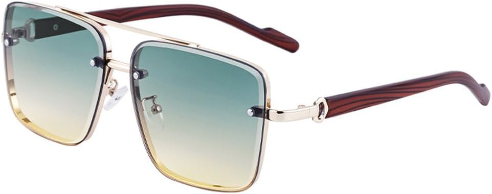 

Ретро металлические солнцезащитные очки для мужчин, винтажный стиль, имитация текстуры дерева, рифленые солнцезащитные очки для женщин, двойная перемычка, защита от УФ-излучения UV400 TYUVIVO, C01 Green