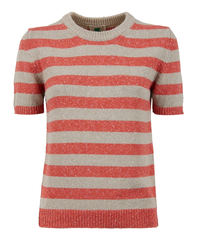 

Женская оранжевая хлопковая футболка с круглым вырезом и двухцветными полосками. Gallo, мультиколор