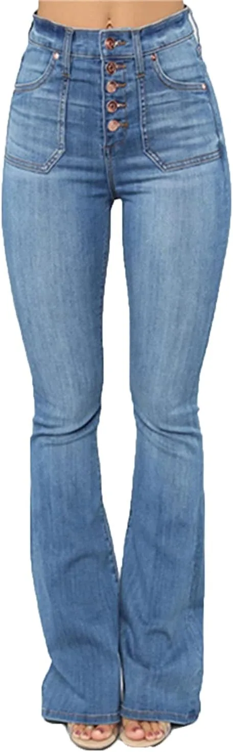 

JEsilunmaMY женские джинсы mid waist button flared jeans retro slim fit