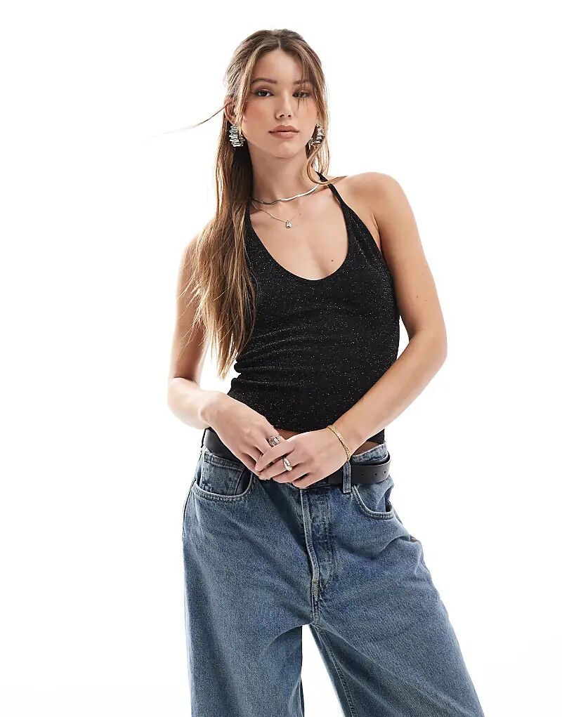 

Топ с блестками и воротником-халтер черного цвета Pull&Bear