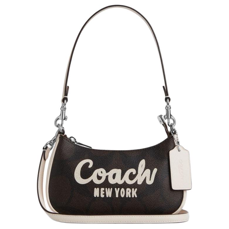 

COACH Терри из ткани с телячьей кожей портативная миниатюрная женская черная сумка через плечо кроссбоди