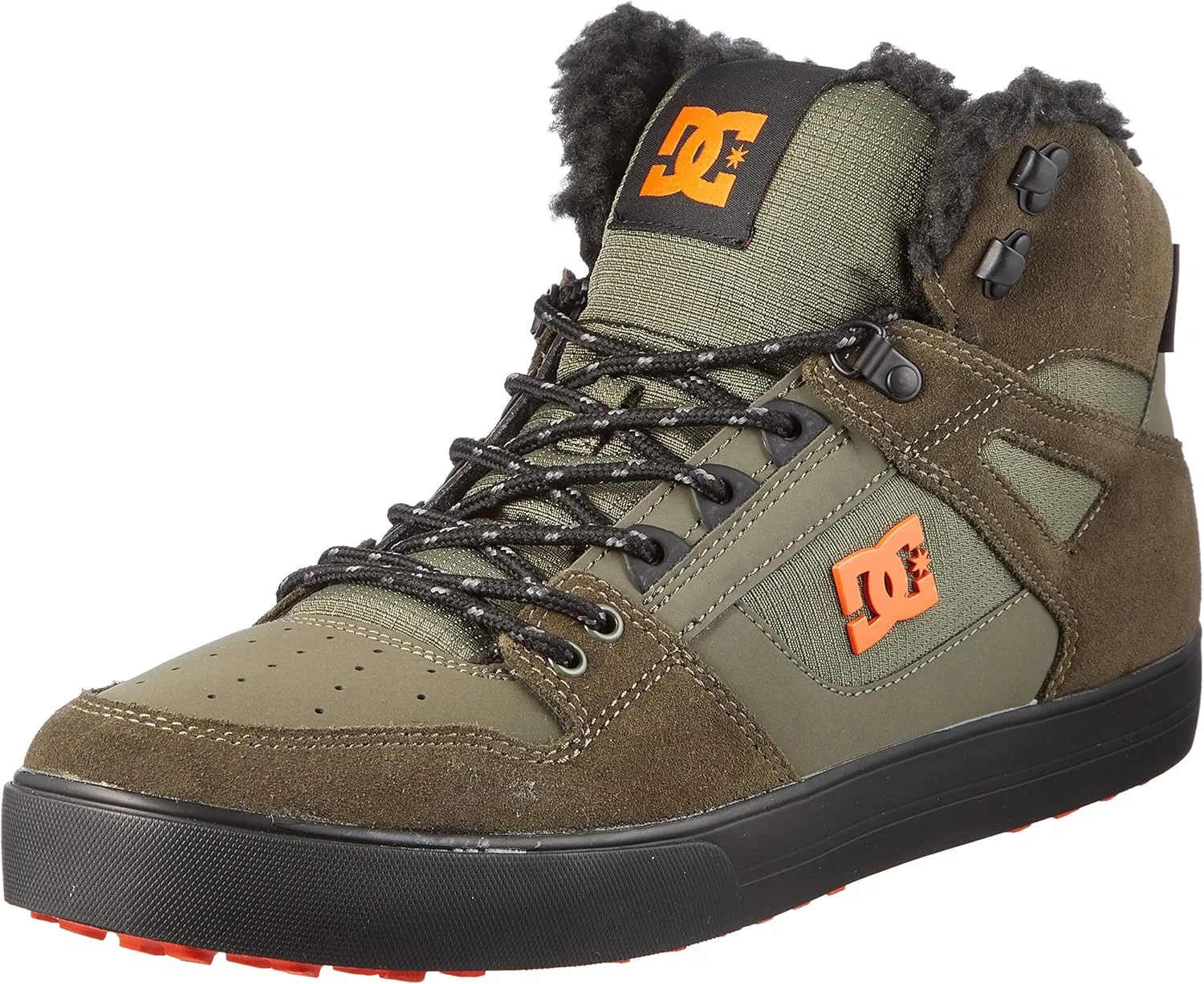Зимние высокие кроссовки DC Shoes, нубковая кожа и баллистический нейлон, Dusty Olive Orange