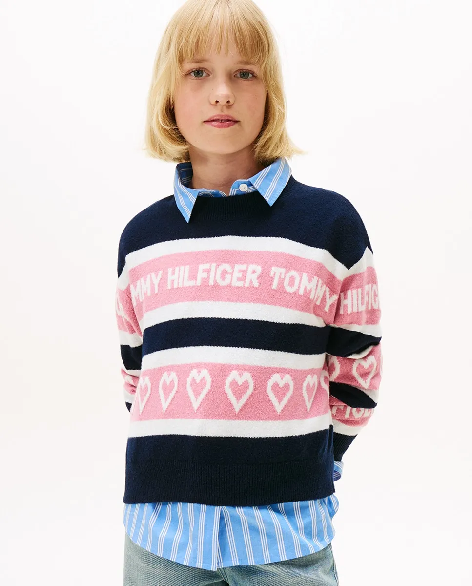 

Детский свитер с круглым вырезом и принтом в виде сердечек Tommy Hilfiger, розовый