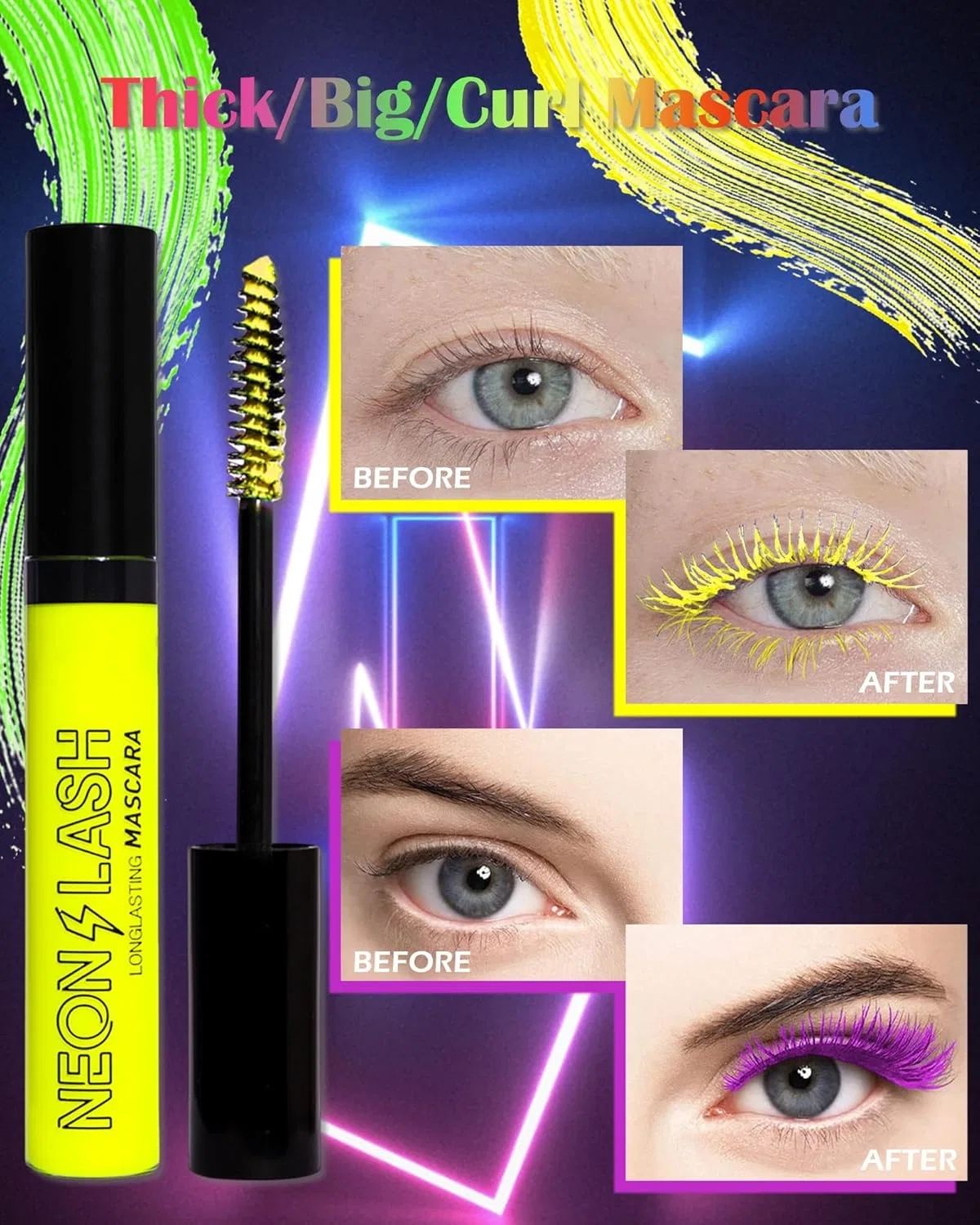 Тушь для ресниц объемная Lysdefeu UV Glow Color Mascara Volume, 3 шт, 9 мл, мультиколор — фото 4