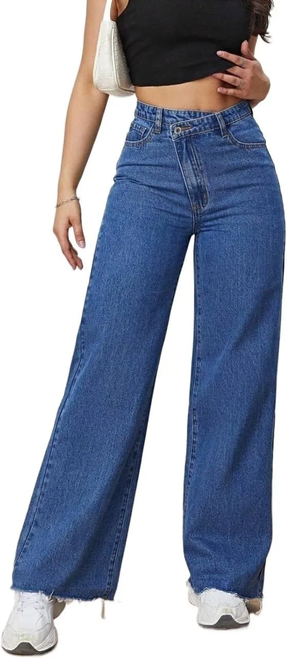 Женские джинсы с высокой талией и прямым широким кроем Generic, Dark Wash