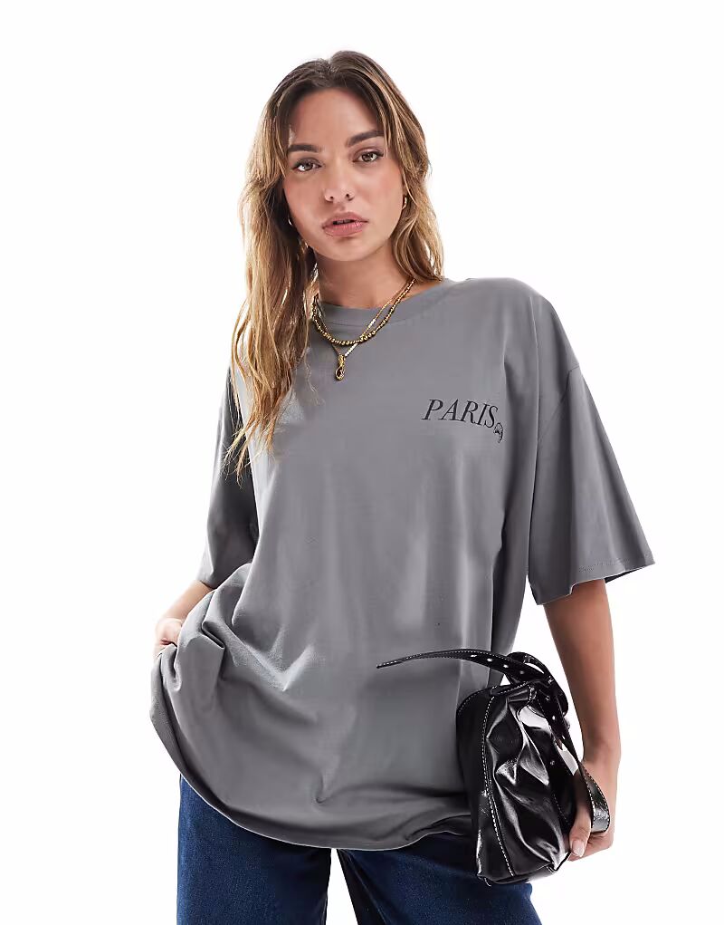 

Футболка бойфренда ASOS DESIGN с принтом Парижа на спине в антрацитовом цвете