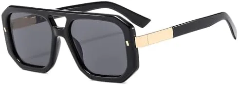 

Ретро-солнцезащитные очки с двойной перемычкой, модель 2027 года, для женщин и мужчин, модные, с цветной оправой, защита от ультрафиолета UV400 MTZJH, Black Black