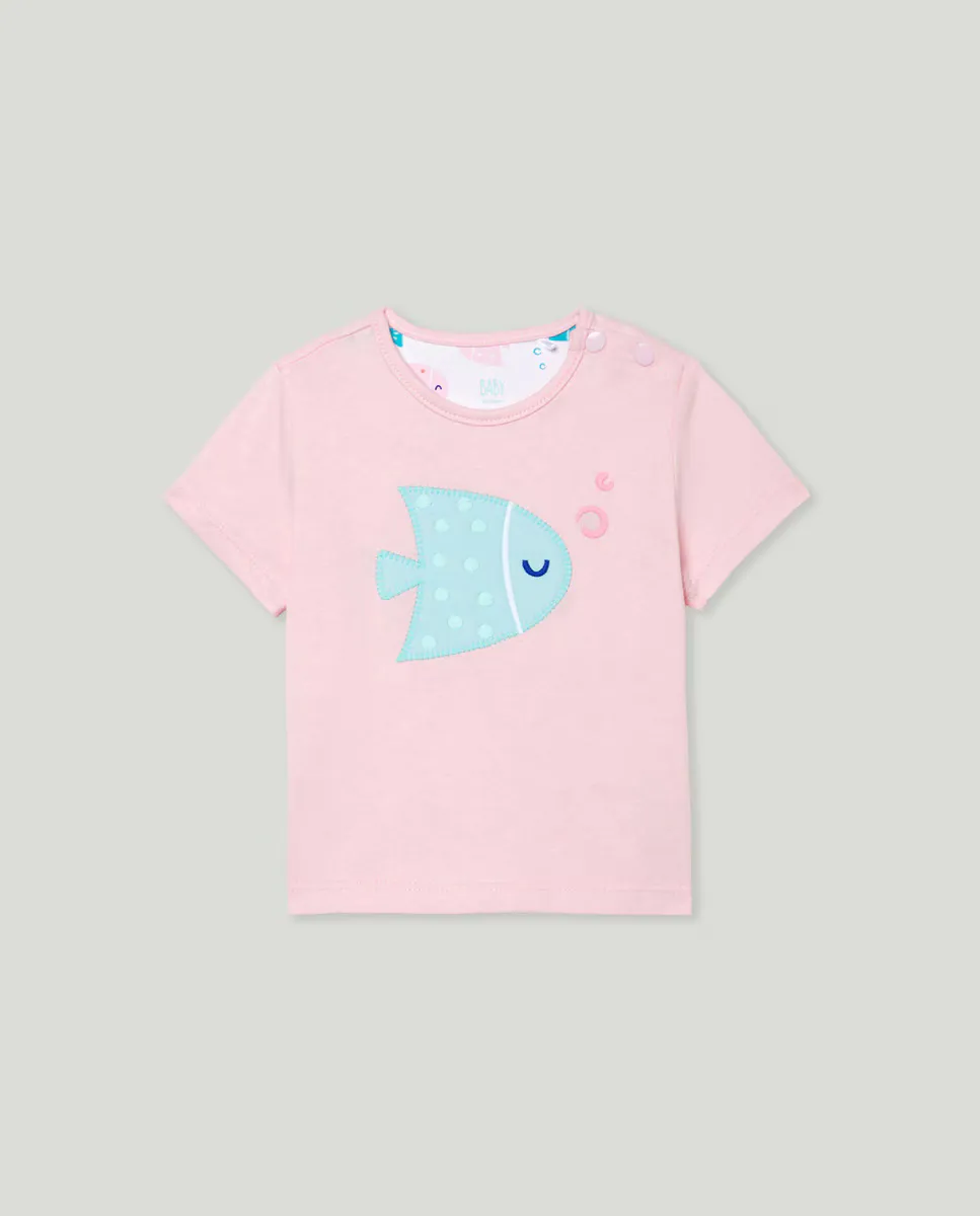 

Футболка для девочки с нашивкой маленькая рыбка Baby El Corte Inglés, цвет Rosa
