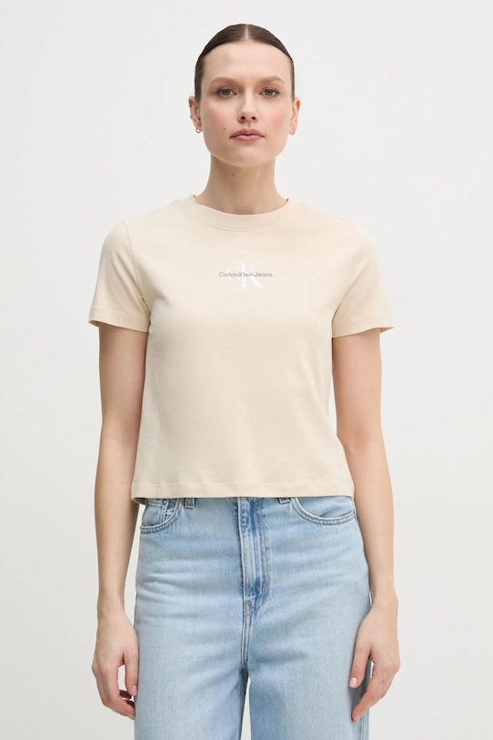 

Хлопковая футболка Calvin Klein Jeans, бежевый